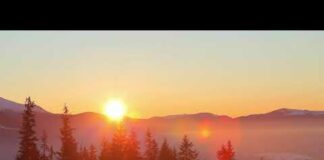 free background for videos sunrise in snowy mountains static shot